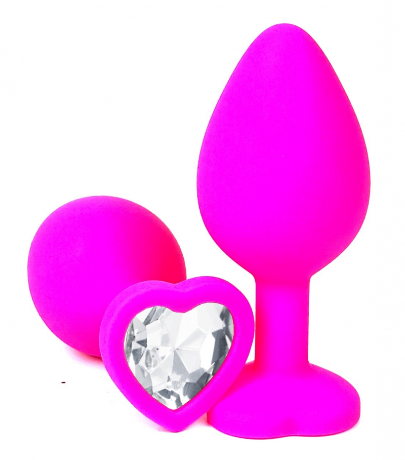 Пробка с белым кристаллом "Vandersex Heart" розовая, S 